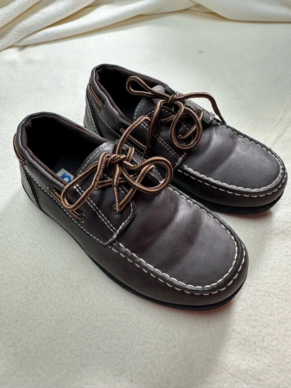 Josmo Kids’ Dark Brown Moccasin Boat Shoes Contrast Stitching Size 1